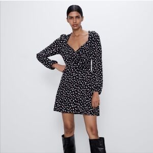 Zara | Polka Dot Long Sleeve Black White Pink Dress Medium